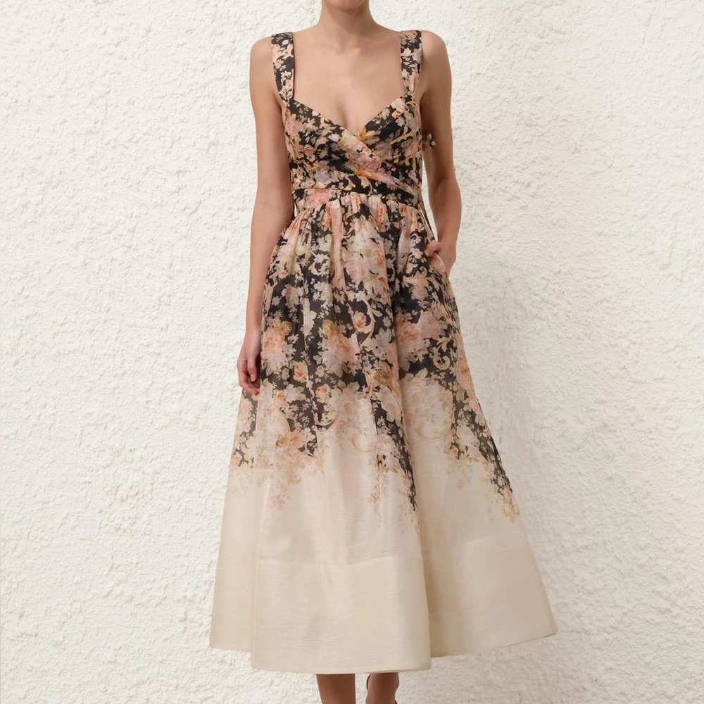 ZIMMERMANN Floral-print linen and silk-blend midi dress